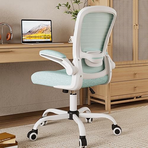 Mimoglad Silla de oficina ergonómica de malla con respaldo alto, soporte lumbar ajustable, cojín de asiento grueso (moderno, azul Tiffany)