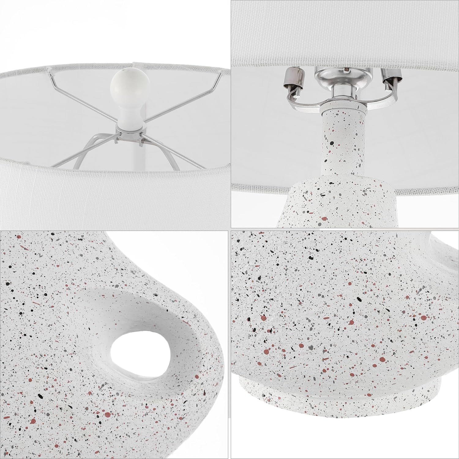 JONATHAN Y 24" White Terrazzo Resin Gourd LED Table Lamp, Minimalist Modern Coastal Bedside Lamp with White Linen Oval Shade for Living Room, LED Bulb Included JYL4059A