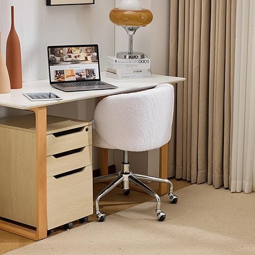 Miniatura 7 de VINGLI Bonita silla de escritorio giratoria pequeña, cómoda con ruedas, soporte lumbar ergonómico de respaldo bajo, taburete rodante para niñas