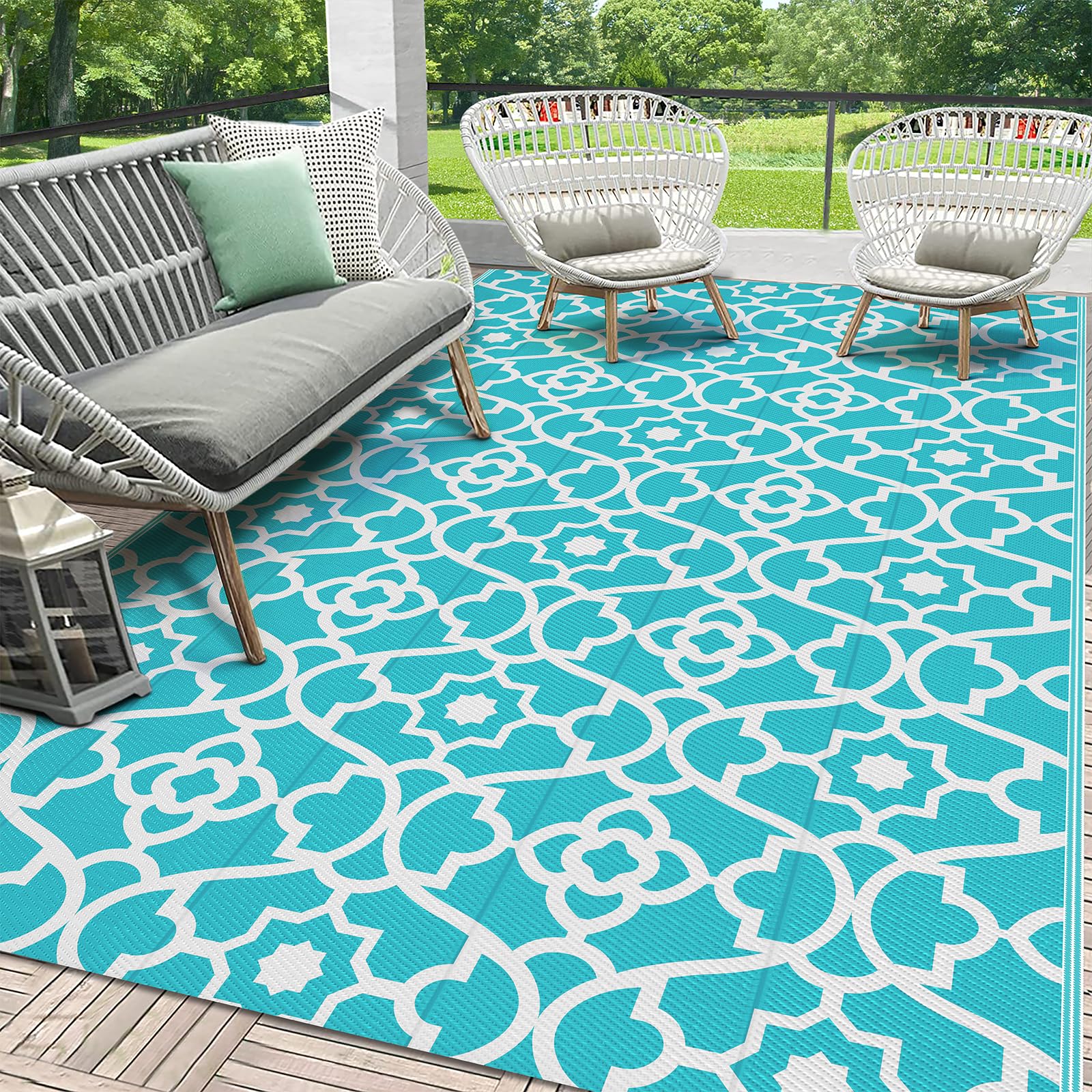 Outdoor Rug Waterproof 5x8, Plastic Straw Rug Camping Rug, Reversible Outdoor Patio Rugs RV Mat Clearance, Indoor Outside Floor Carpet for Porch,Deck,Camper,Balcony,Backyard