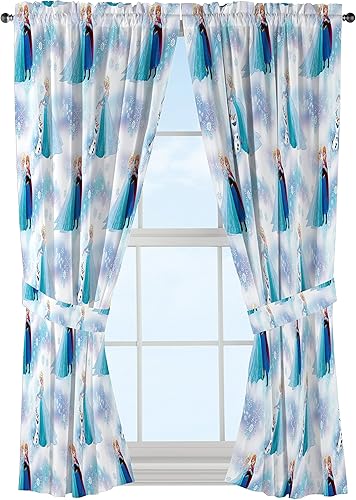 Jay Franco Disney Frozen Magic Winter - Juego de 4 cortinas decorativas de 63 pulgadas (2 paneles, 2 alzapañas)