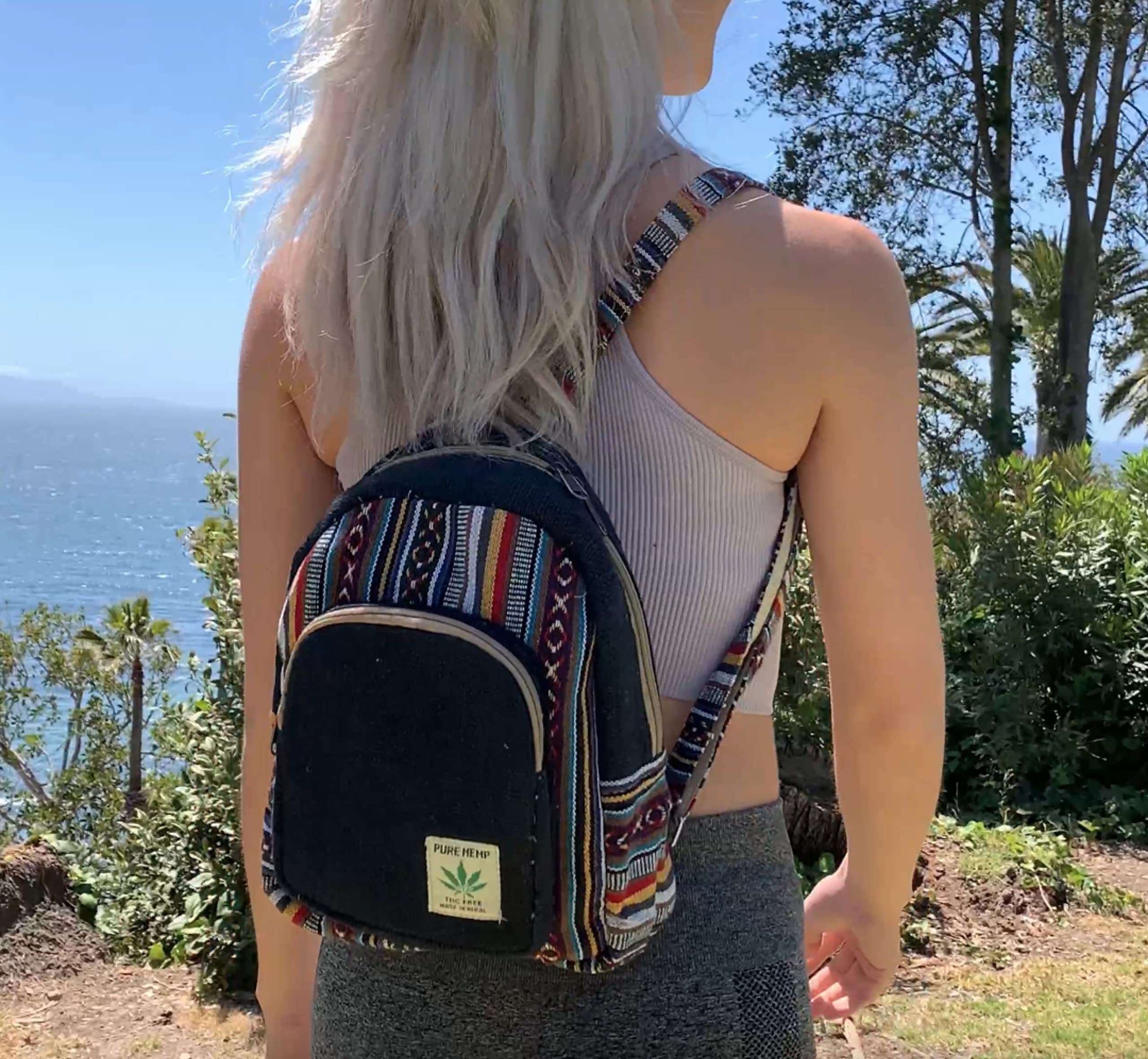 Freakmandu, mini zaino in canapa, stile boho, ecologico, unisex, rustico, durevole, Stampata., S, Boho