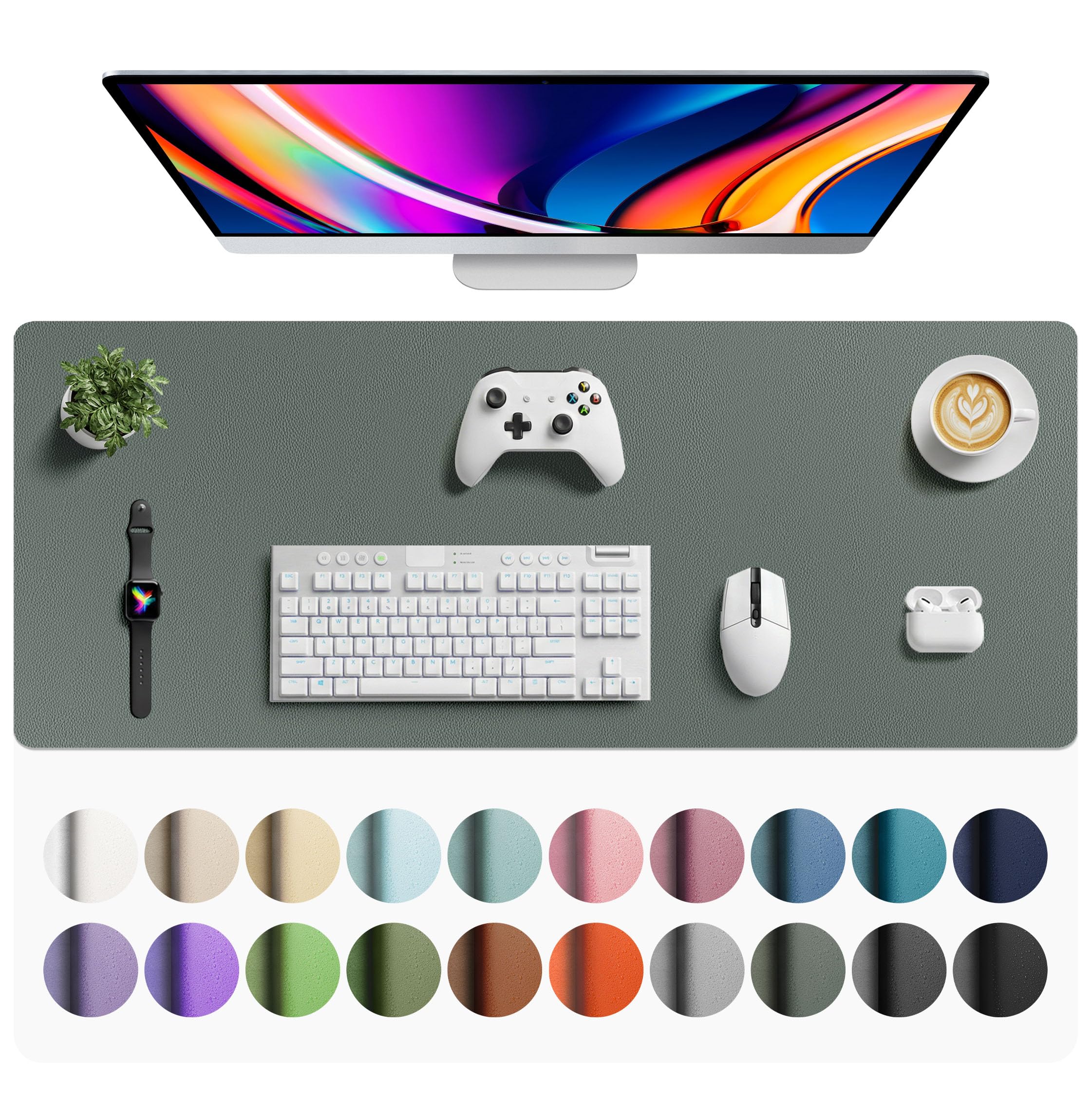 Aothia Faux Leather Desk Mat 42" x 17" | Protect Your Desk with Jungle Green Style - main product image