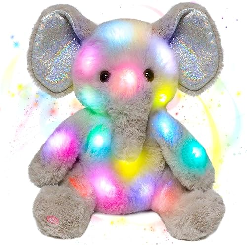 Easfan Juguete de peluche con luz LED de elefante con luces nocturnas que brillan en la oscuridad regalos de cumpleaños para niños y niñas gris 11
