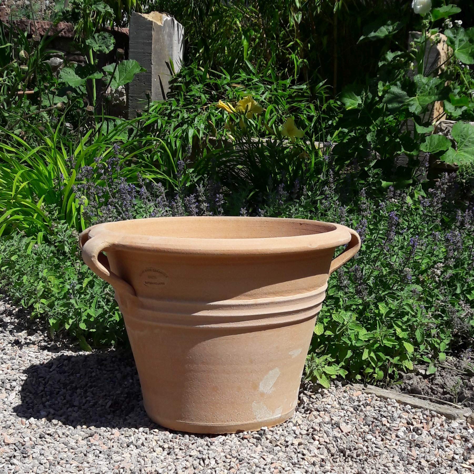 Palatina Werkstatt Vaso per piante in terracotta con manico, realizzato a mano e resistente al gelo, decorazione da giardino, 35 – 80 cm, rosa (altezza 35 cm)