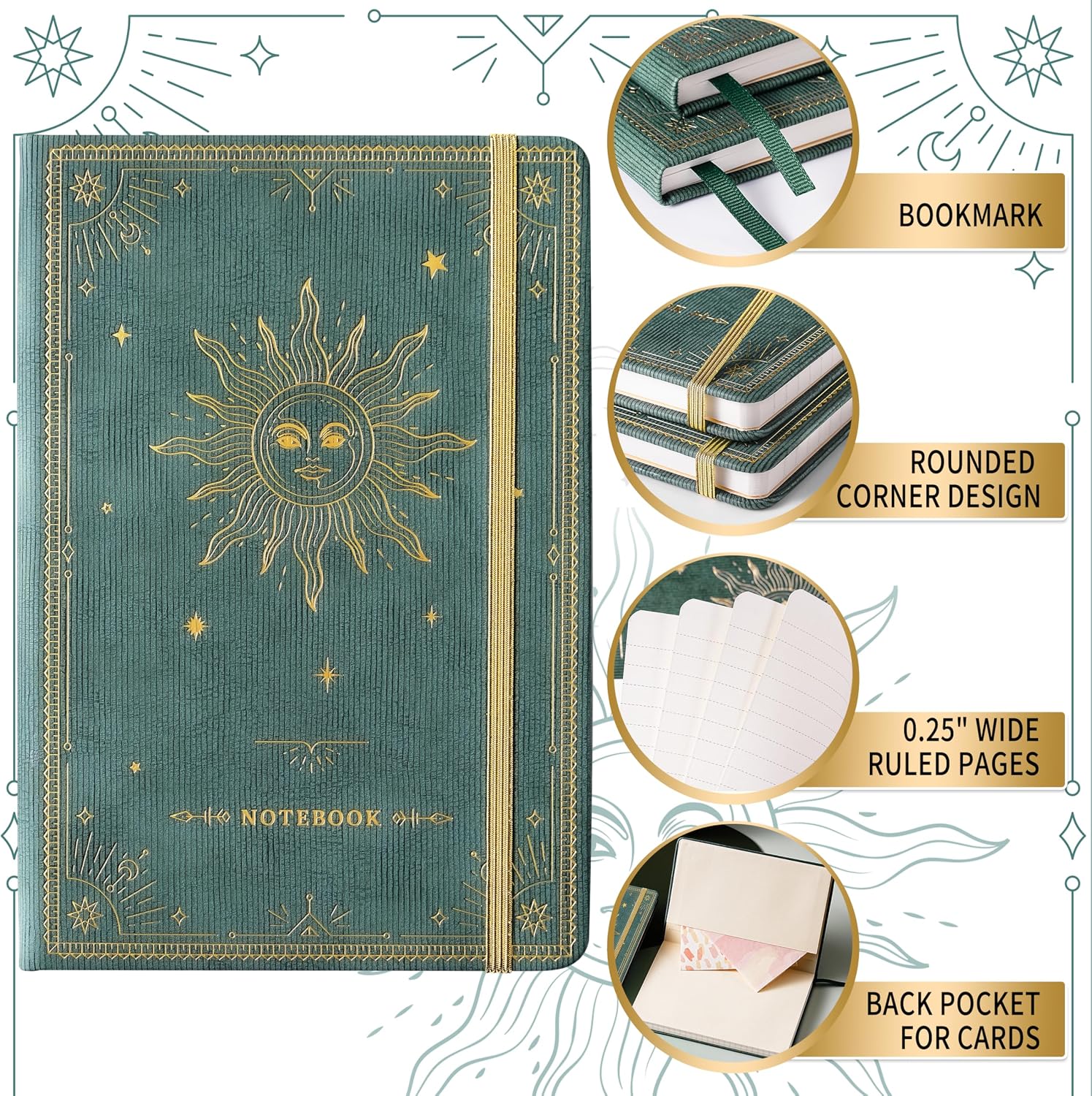 Artfan Ruled Notebook/Journal – Pocket + Page Dividers Gifts, Banded, Large image 4