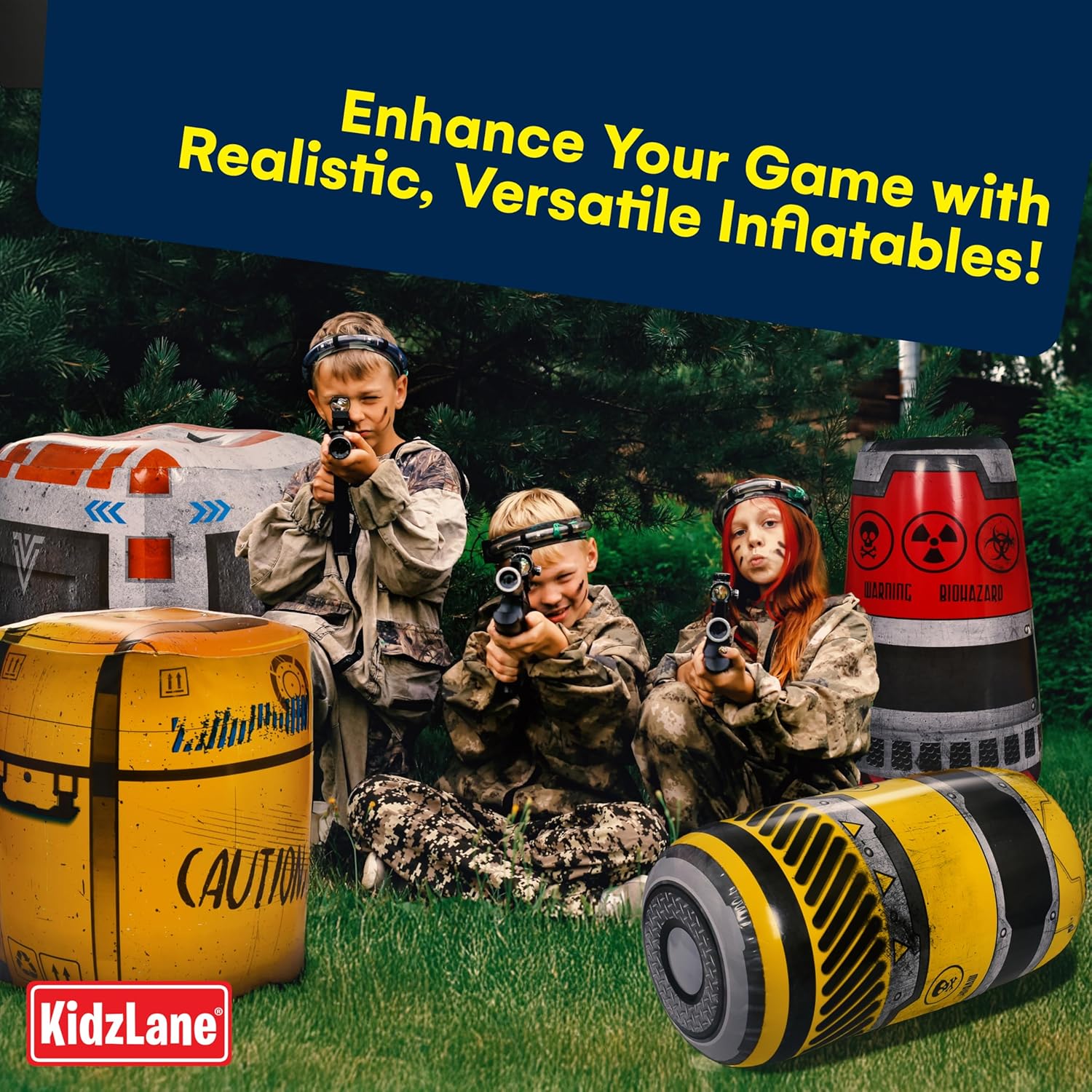 Kidzlane Inflatable Bunkers Set - Barrels for Laser Tags, Blast Guns & Paintball - Inflatable Paintball Battle and Outdoor War Zone Bunker Toys - Easy Set Up Army Party and Laser Tag Battle Gun Game image 6 of 6 B0BPMT6DXW