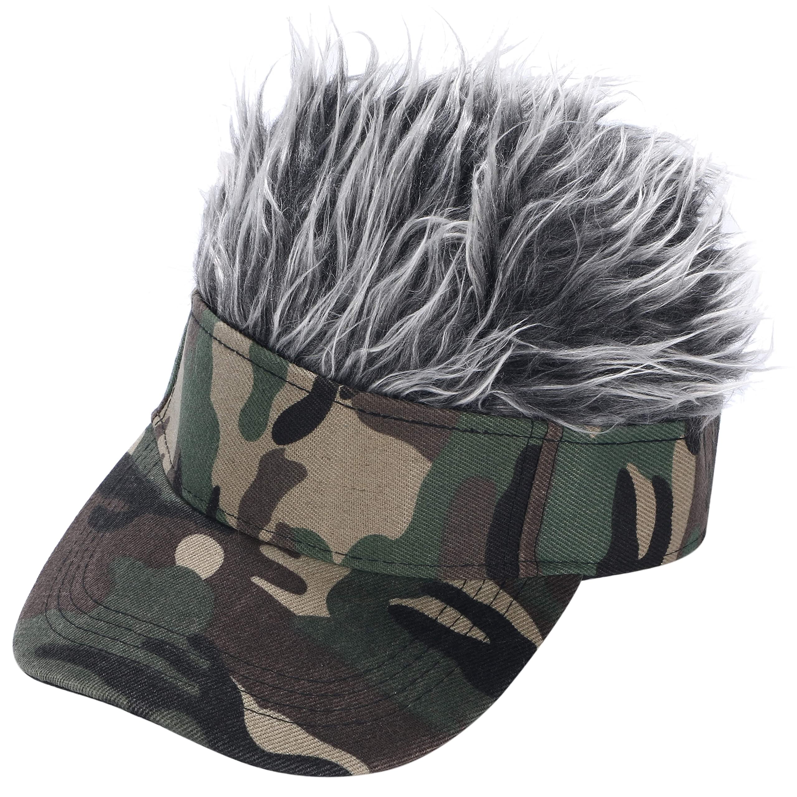 Yorm Wig Sun Visor Golf Fishing Competition Prize Wig Visor Joke Visor Flare Visor Outdoor Fishing 57.0–60.0 cm green camouflage