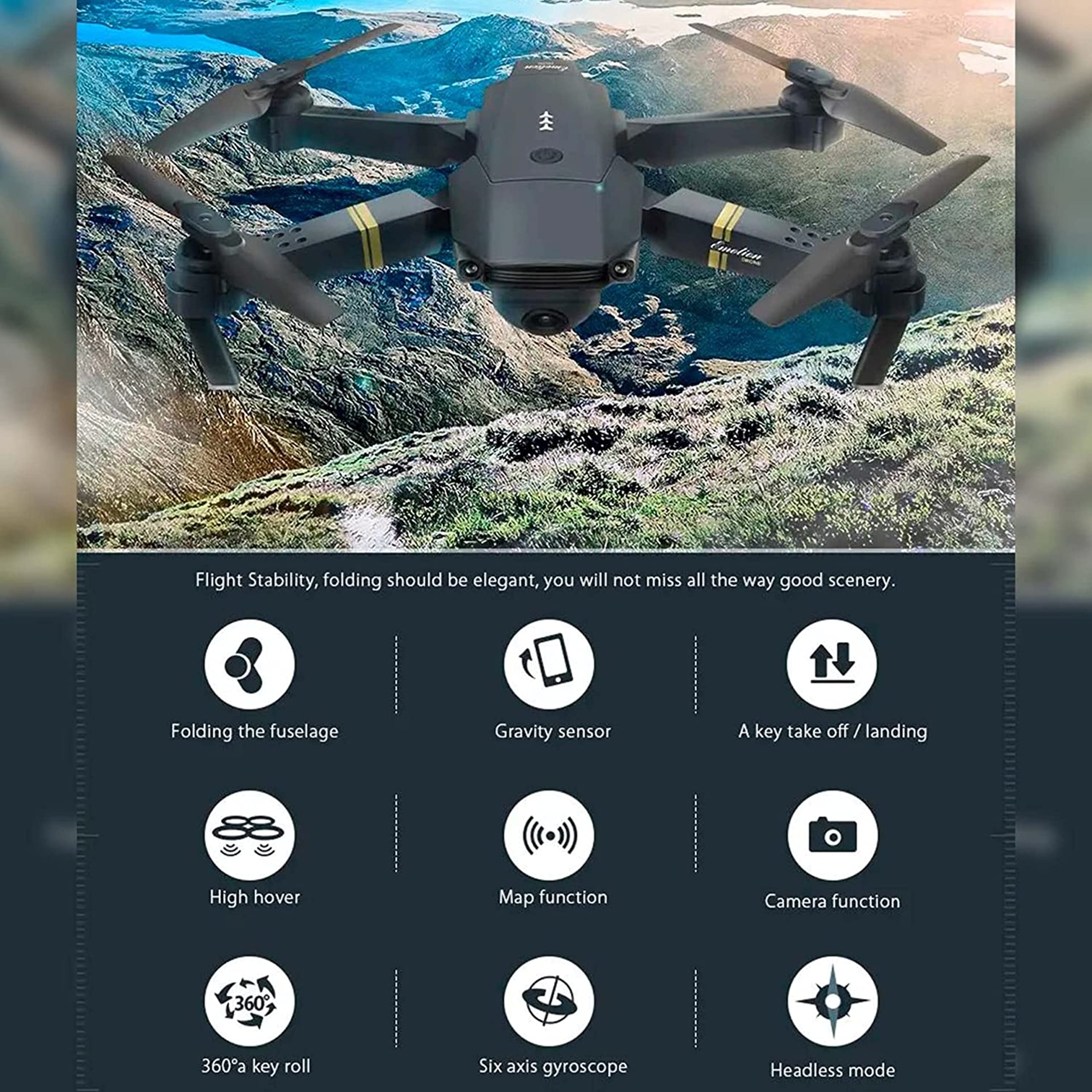 SANDALFON Drone Plegable Mini Drone con Cámara HD, Giro 3D 360º Luz LED Quadcopter WiFi FPV Video En Vivo, Auto Retorno Control Aplicación Toma Fotos Grabación Retención de Altitud para Principiantes