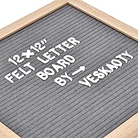 Vista 2 de Tablero de letras de fieltro con 460 letras, números y símbolos, tablero de mensajes intercambiable de 12 x 12 pulgadas con gancho de montaje en Gris