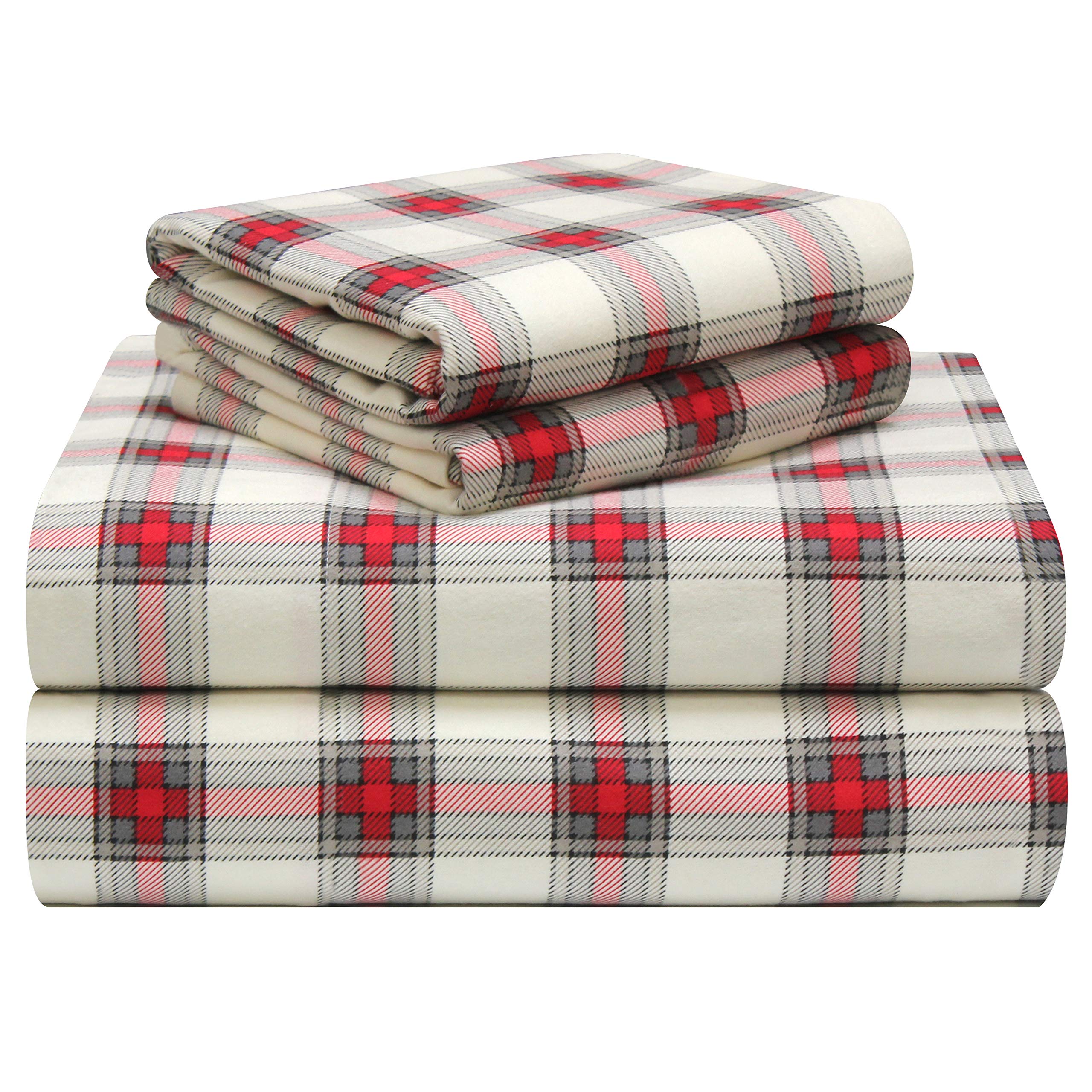 PointehavenPointehaven 180 GSM Luxury 100% Soft Cotton Printed Flannel Sheet Set, Queen, Manchester - Warm & Cozy - Pre-Shrunk -Deep Pockets - Elastic All Around-Comfy Double Brushed -