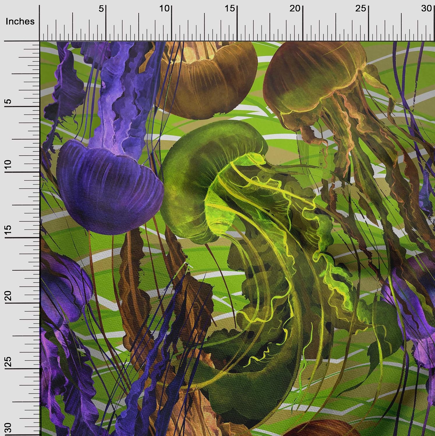 oneOone Viscose Chiffon Light Green Fabric Ocean Jelly Fish Fabric for Sewing Printed Craft Fabric by The Yard 42 Inch Wide