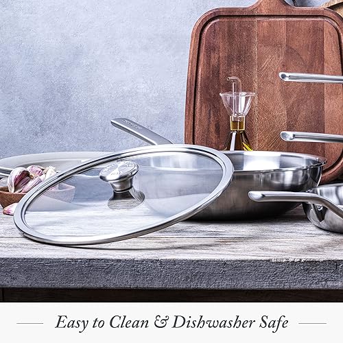 Miniatura 6 de Merten  Storck Juego de sartenes de inducción de acero inoxidable de tres capas de 10 y 12 pulgadas con tapas revestimiento múltiple apto para horno