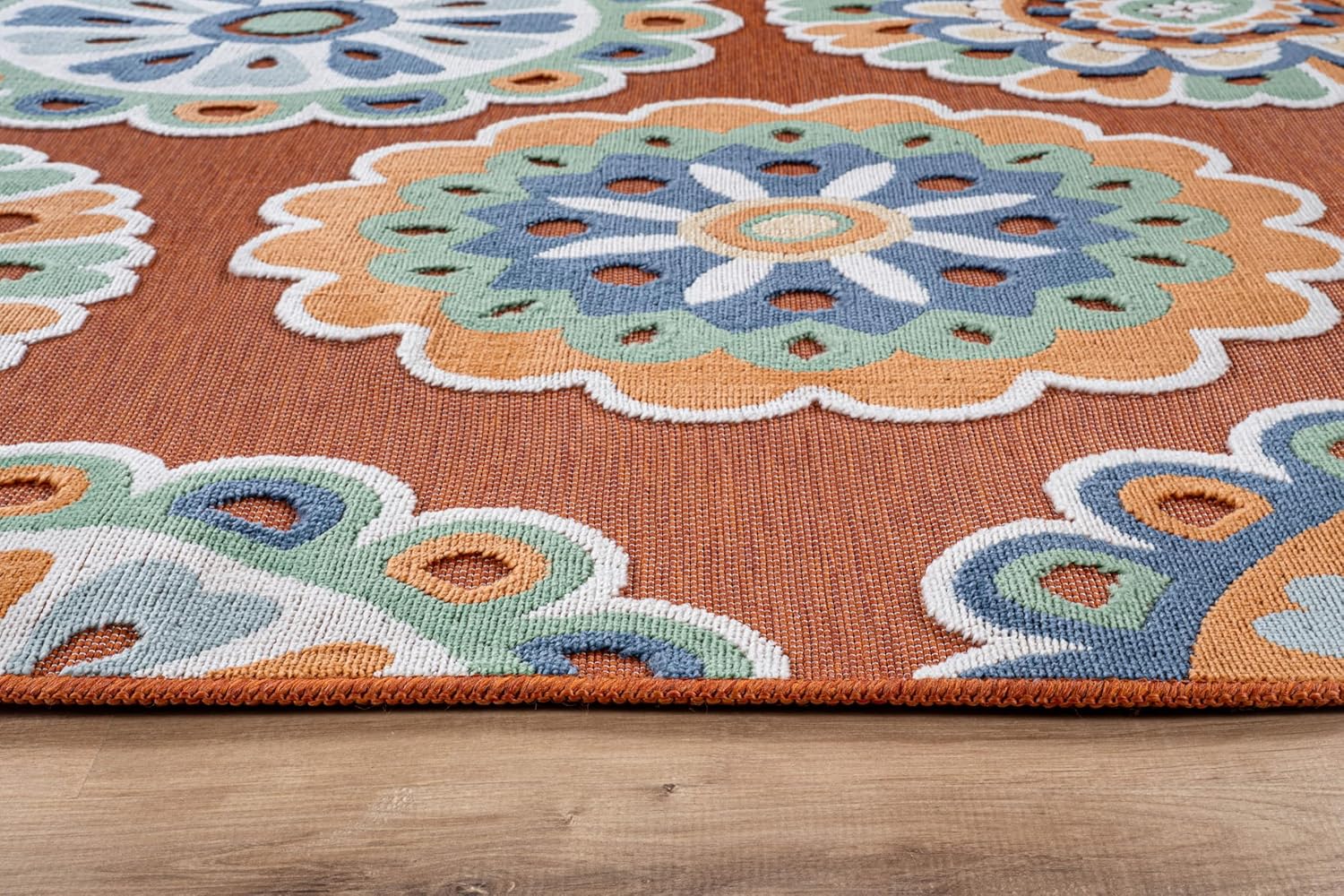 Outdoor Rug 5x7 Washable Area Rugs Indoor Outdoor Carpets Orange Bohemian Medallion Non Shedding Waterproof Easy Clean Patio Deck Porch Living Room Bedroom Garden RV (5 X 7 Orange)