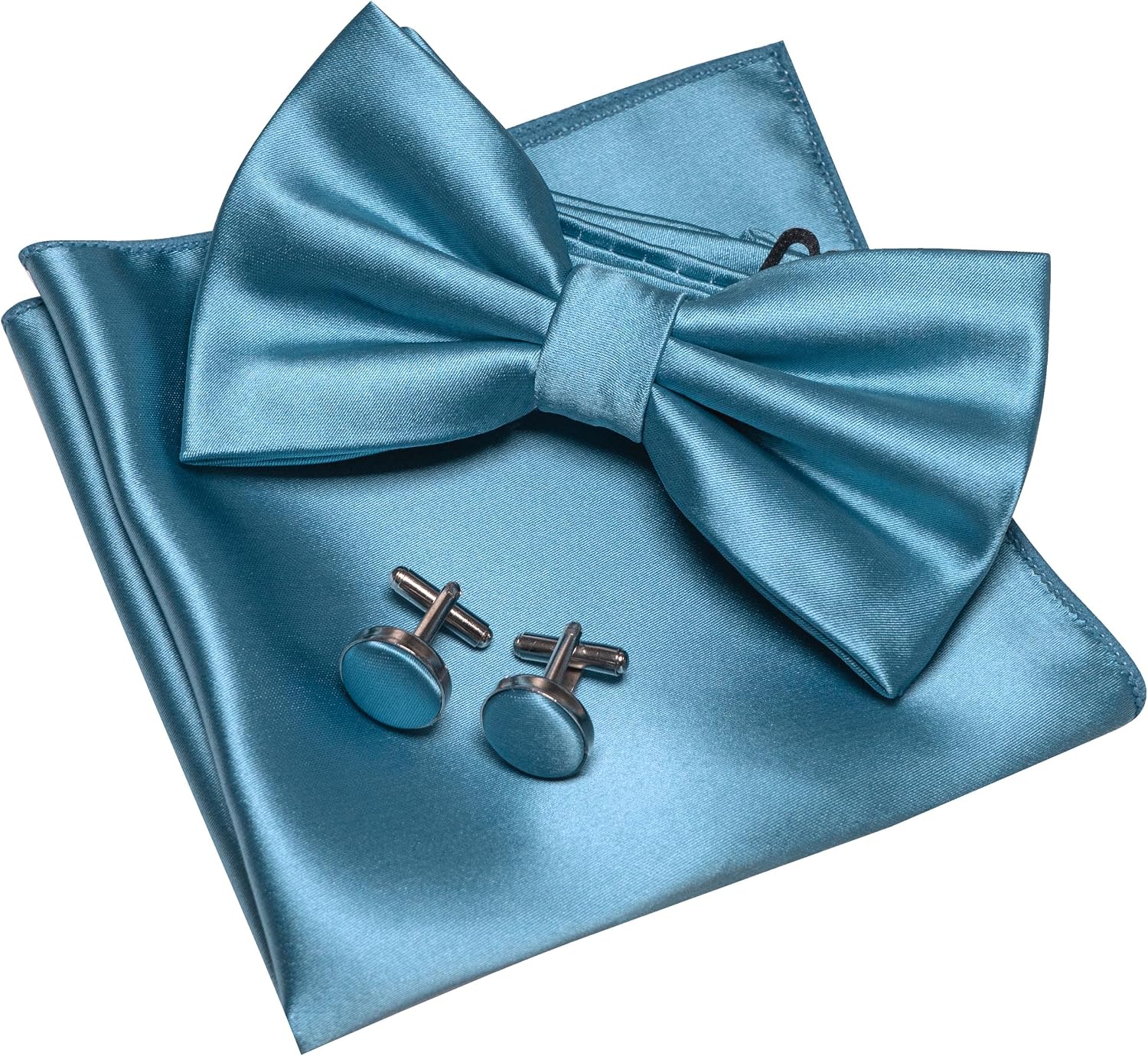 JEMYGINS Solid Color mens Pre-tied Bow Tie and Pocket Square Cufflinks Sets with Gift Box