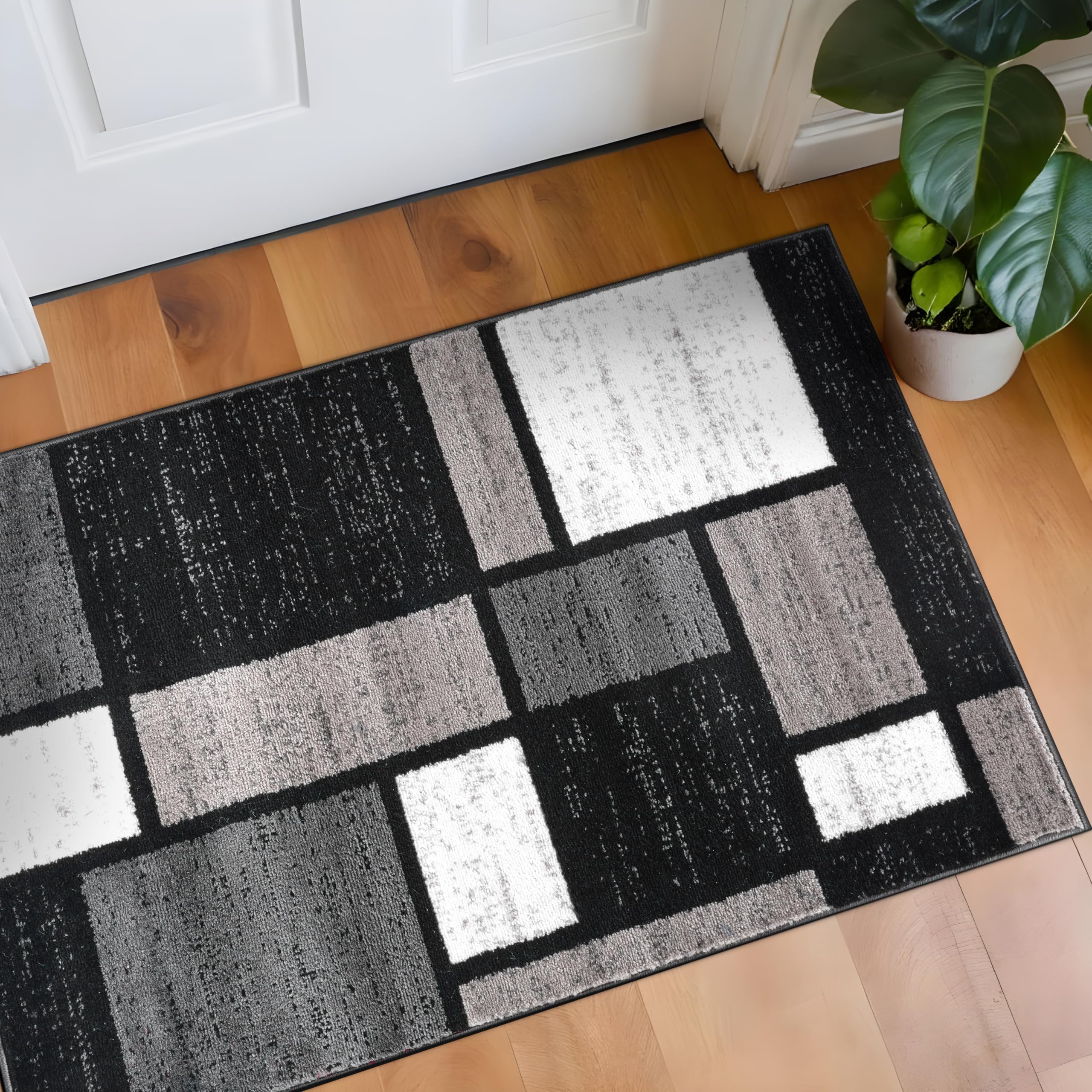 Rugshop Contemporary Modern Boxes for Home Office,Living Room,Bedroom,Kitchen Non Shedding Area Rug 2'7" x 4' Gray