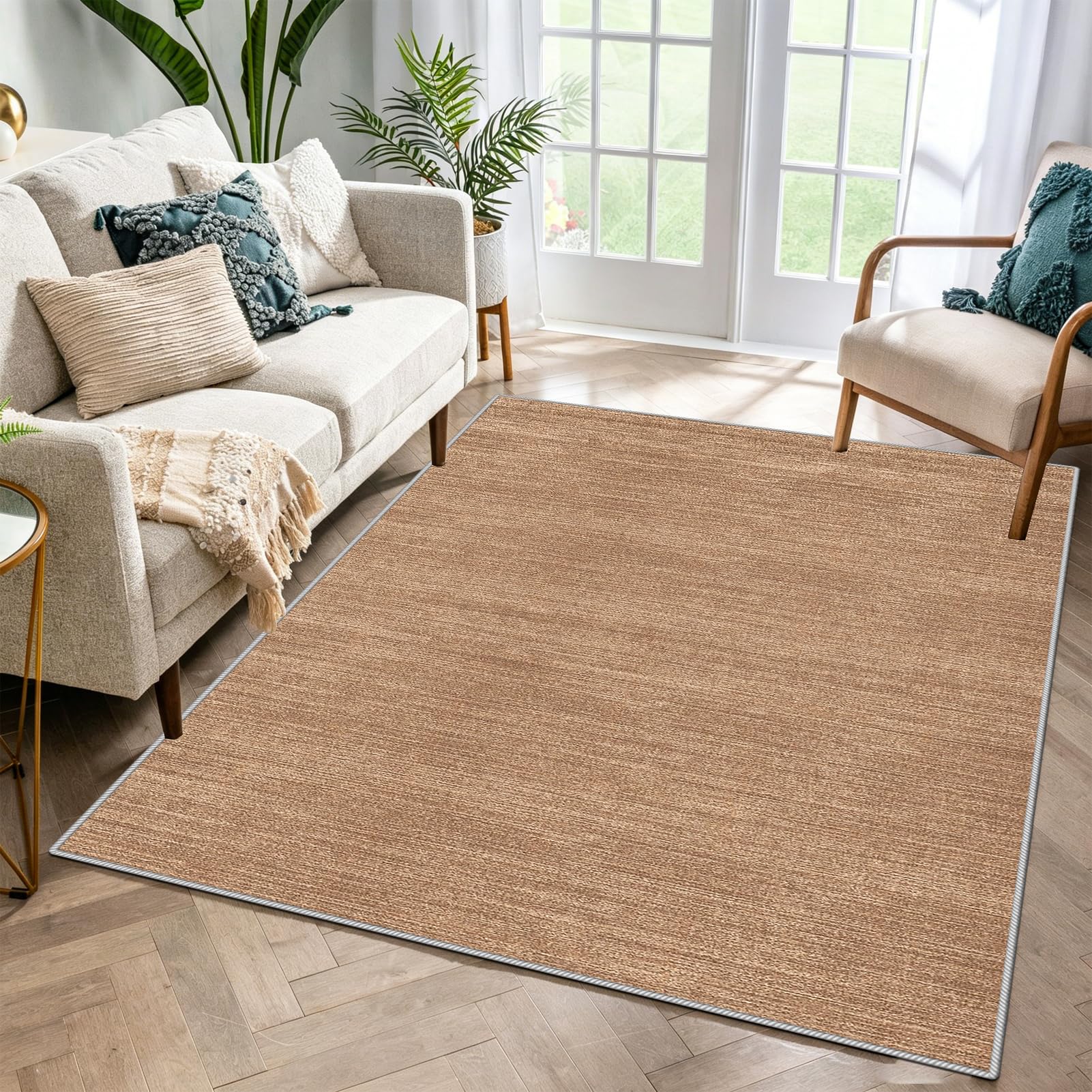 Tapis de salon antidérapant et lavable en machine marron