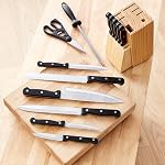 Amazon Basics 14-Piece Couteau de cuisine en acier inoxydable à haute teneur en carbone avec aiguiseur et bloc en bois de pin, noir