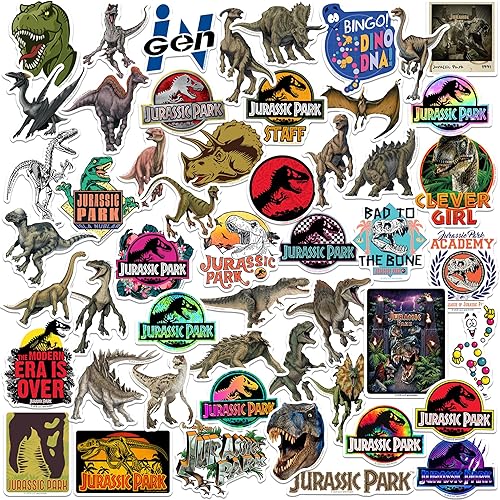 Jurassic Park - Paquete variado de 50 calcomanías de vinilo grandes de lujo, para laptop, botella de agua, álbumes de recortes, tableta, monopatín,