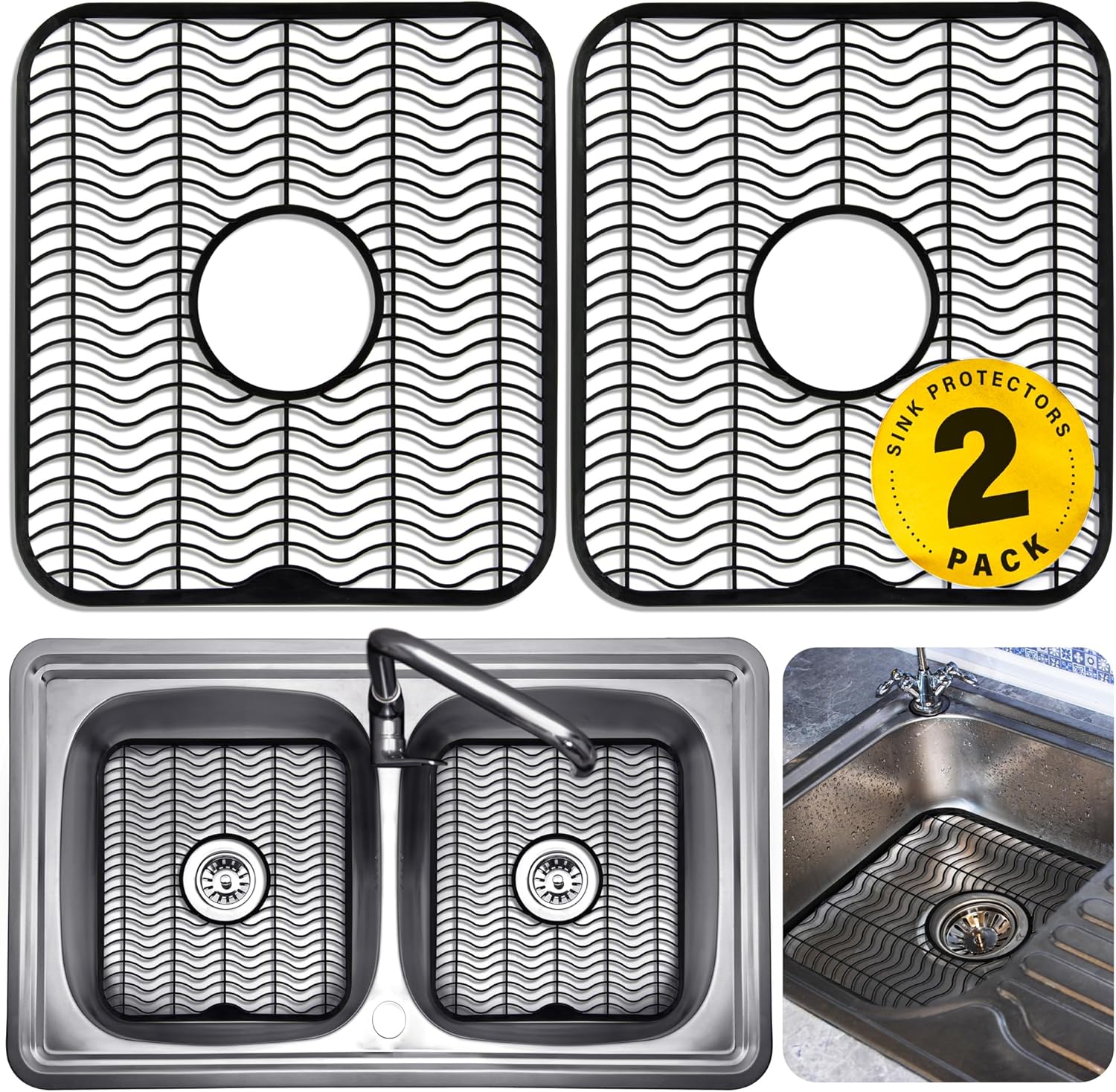 DecorRack 2 Sink Protectors, Black 12 x 11 Sink Mat