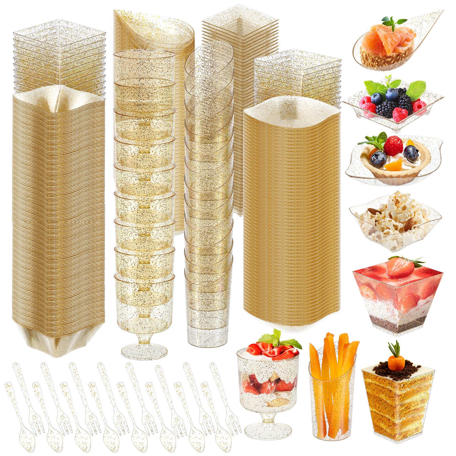 Tessco for you 800 Pcs Mini Appetizer Plates Dessert Cups, Gold