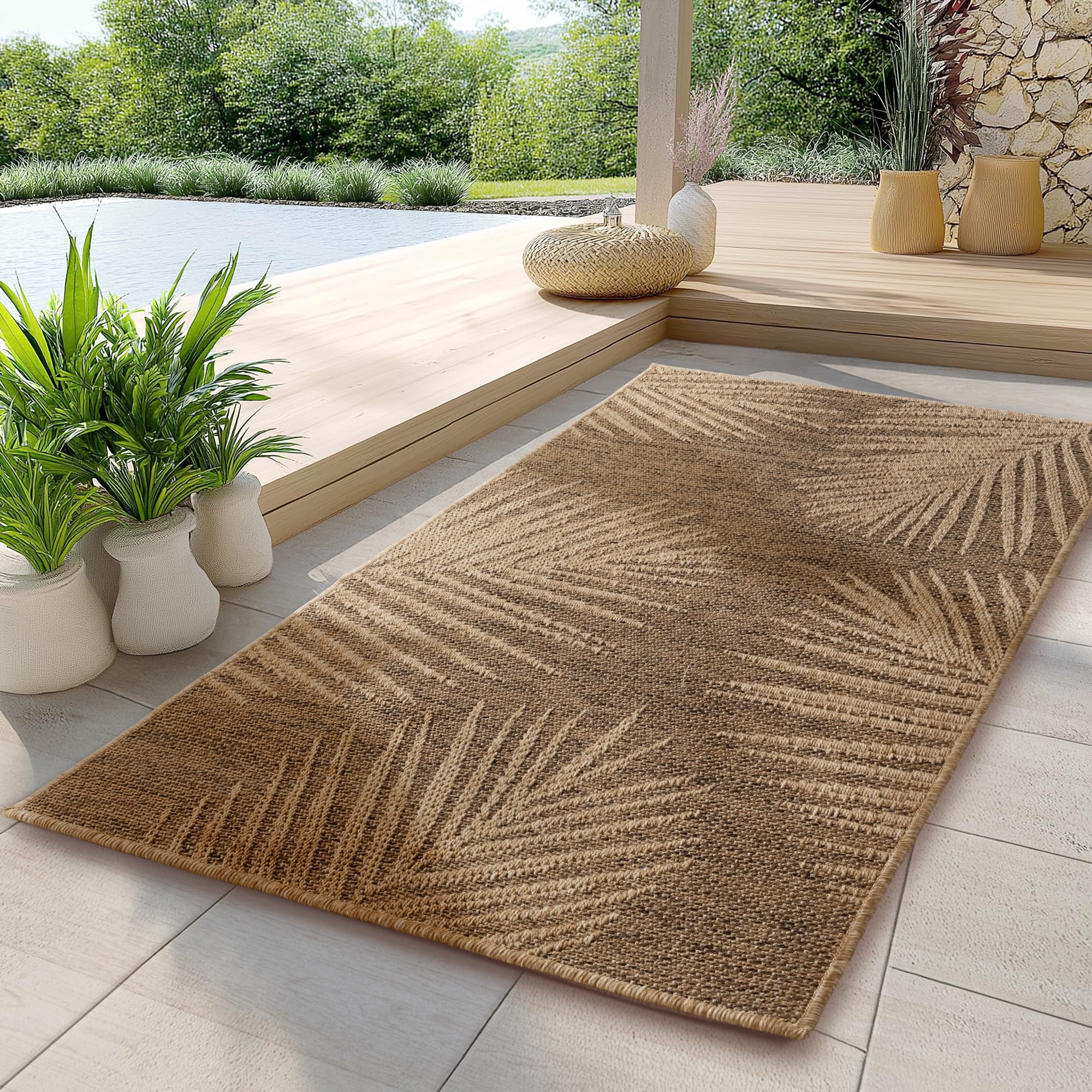 Carpettex Tapis d'Extérieur Résistant aux Intempéries 200x300 (200 x 290 cm) Beige - Résistant aux UV, Imperméable, Robuste et Naturel en Jute - Idéal pour Balcon, Terrasse, Cuisine, Jardin, et Salon