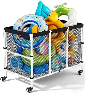 180 Gallon Pool Float Storage, Swimming Pool Storage Bin for Swimming Acessories, Outdoor Rolling Pool Toy Organizer Cart for Pool Noodles, Life Vests, Beach Essentials, Patio Furniture, White