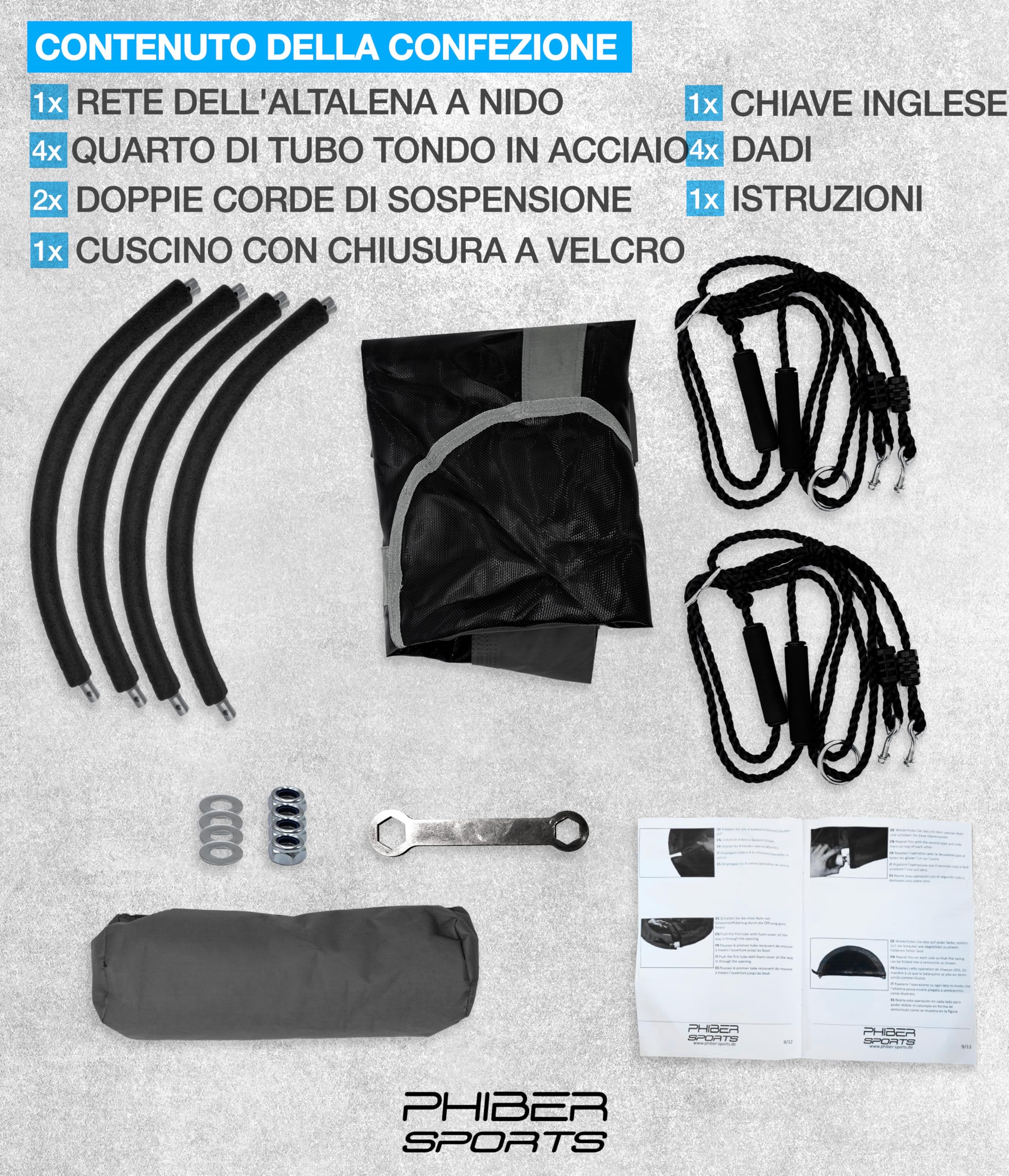 PHIBER-SPORTS Altalena a Nido d'Ape per Esterno per Bambini - Ø 100 cm - Con Cuscini + Maniglioni + Altezza Regolabile - Resistente agli Agenti Atmosferici e Durevole - Altalena a Piatto in Rete