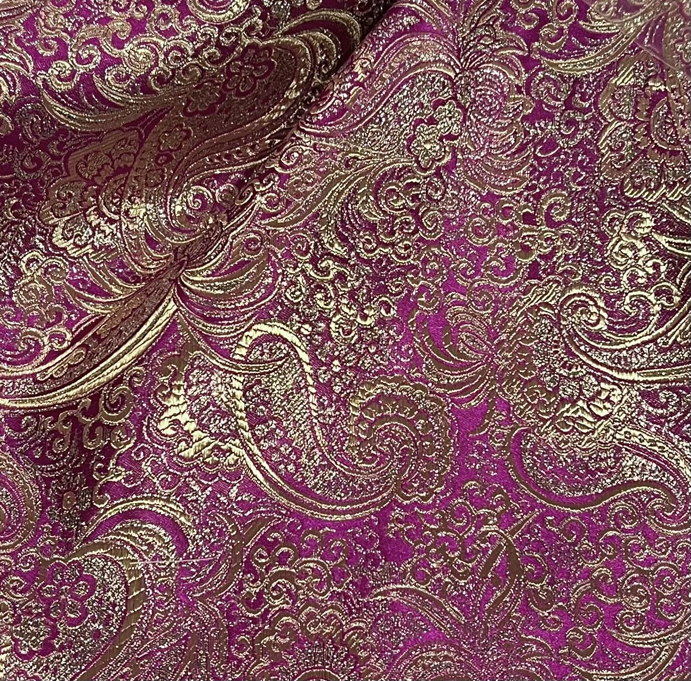 Purple Gold Metallic Brocade Fabric 54" Wide Sold by The Yard