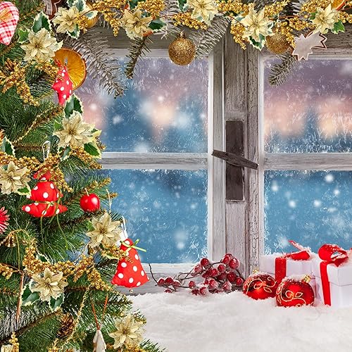 Miniatura 5 de Ceenna Guirnalda de Pascua de Navidad de 12 pies con bayas de acebo, flores de pascua, enredaderas de flores de pascua, decoraciones de Navidad para