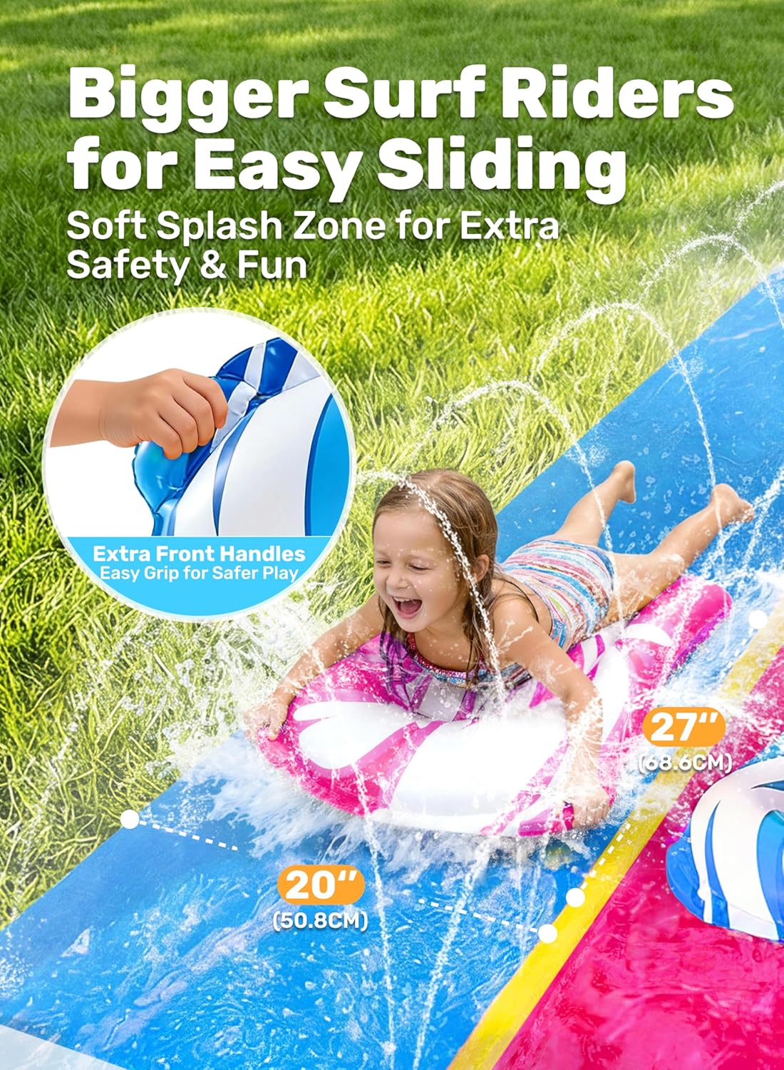 JOYIN 22.5FT Water Slide and 2 Inflatable Boards, Extra Long Heavy Duty Double Lawn Waterslide with Sprinkler for Kids Adults Backyard Summer Water Toy Outdoor Fun, Blue, Pink