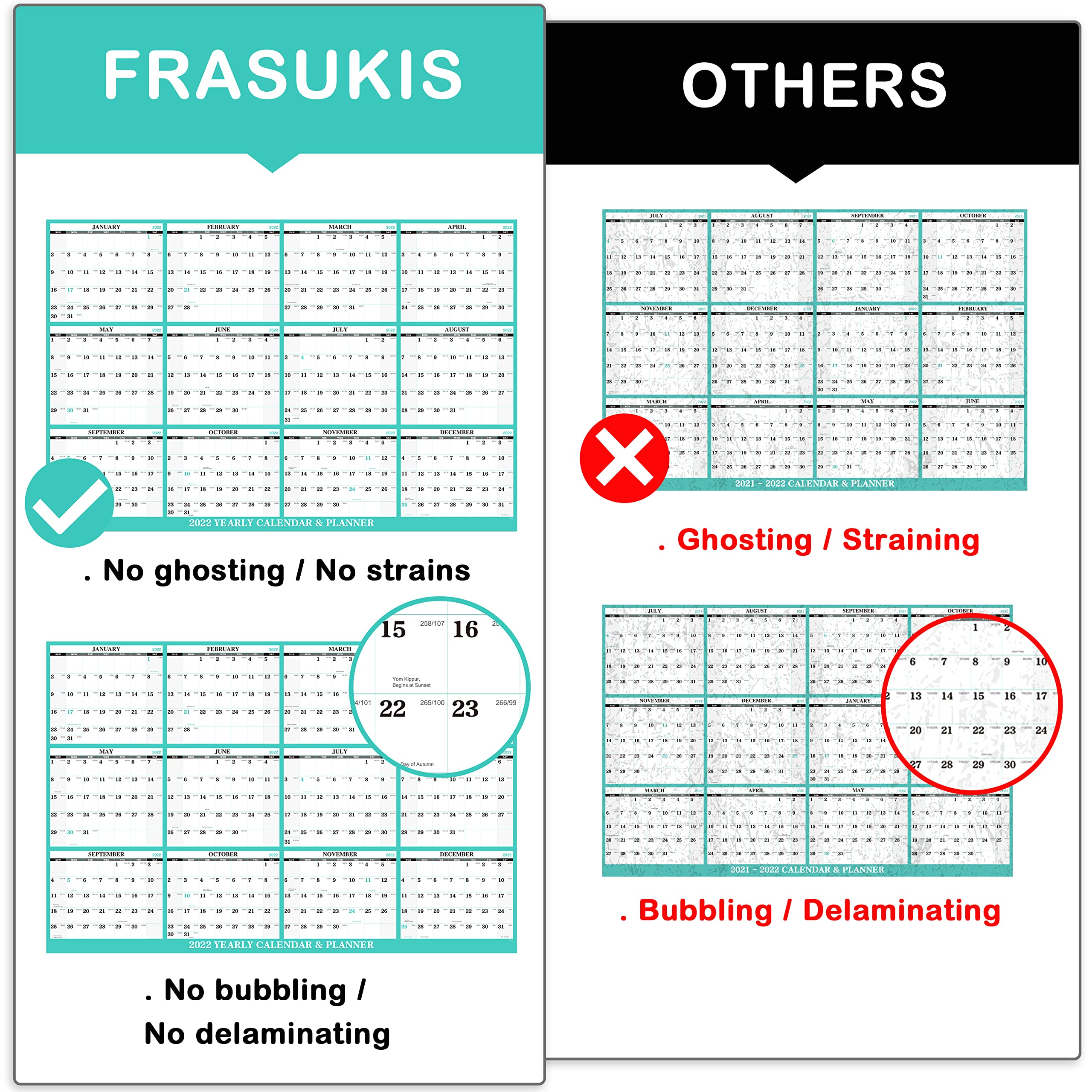 Buy Erasable Calendar 2022 Wall Calendar Dry Erase 2022, 34.6" x 22.9" (Open) 2022 Wall