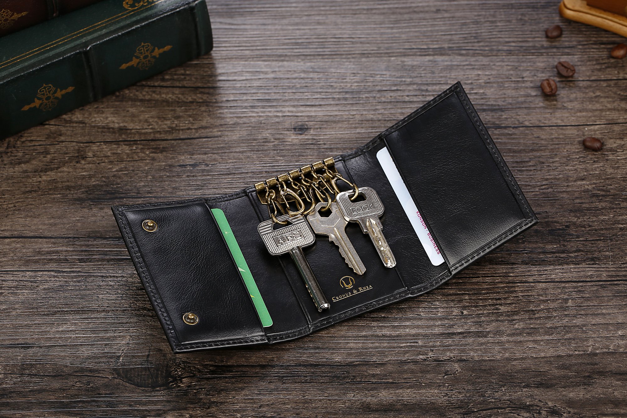 Cronus & Rhea® | Porte-clés de luxe en cuir exclusif (Janus) | Key Case - Porte-clés | Cuir véritable | Avec boîte-cadeau élégante | Hommes - Femmes (Noir)