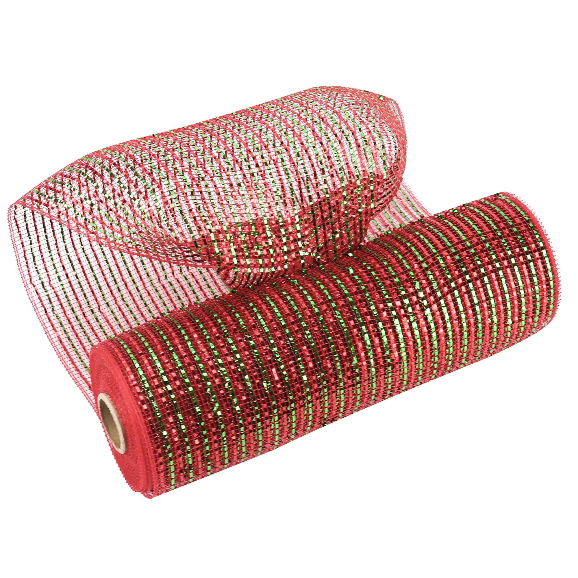 MEEDEE 10 inch Wide Deco Mesh Ribbon Red & Green Metallic Ribbon Rolls 10 Yards - Christmas Wreaths & Tree Mesh Garlands