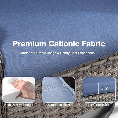 Miniatura 7 de Silla de patio giratoria para exteriores con mesa auxiliar a juego, silla giratoria de 360 grados con cojines de tela de capa catiónica repelentes