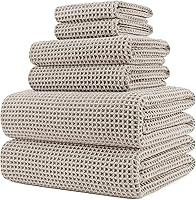 Polyte 430 GSM Waffle Weave Microfiber Bath Towel Set - 6 Piece Oversized Quick Dry Lint-Free Super Soft Spa Towels