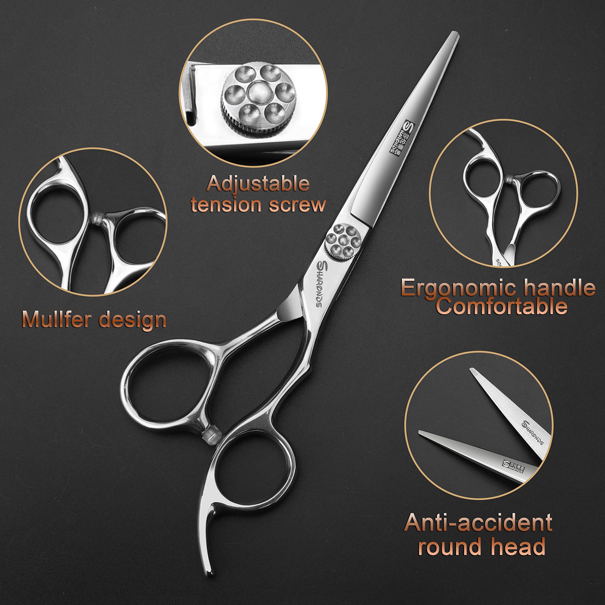 Sharonds - Forbici da parrucchiere, in acciaio inox, set di forbici da taglio per diradamento, ideali per parrucchieri/barbieri professionali o per uso domestico, sia per uomini che per donne, 15,2 cm