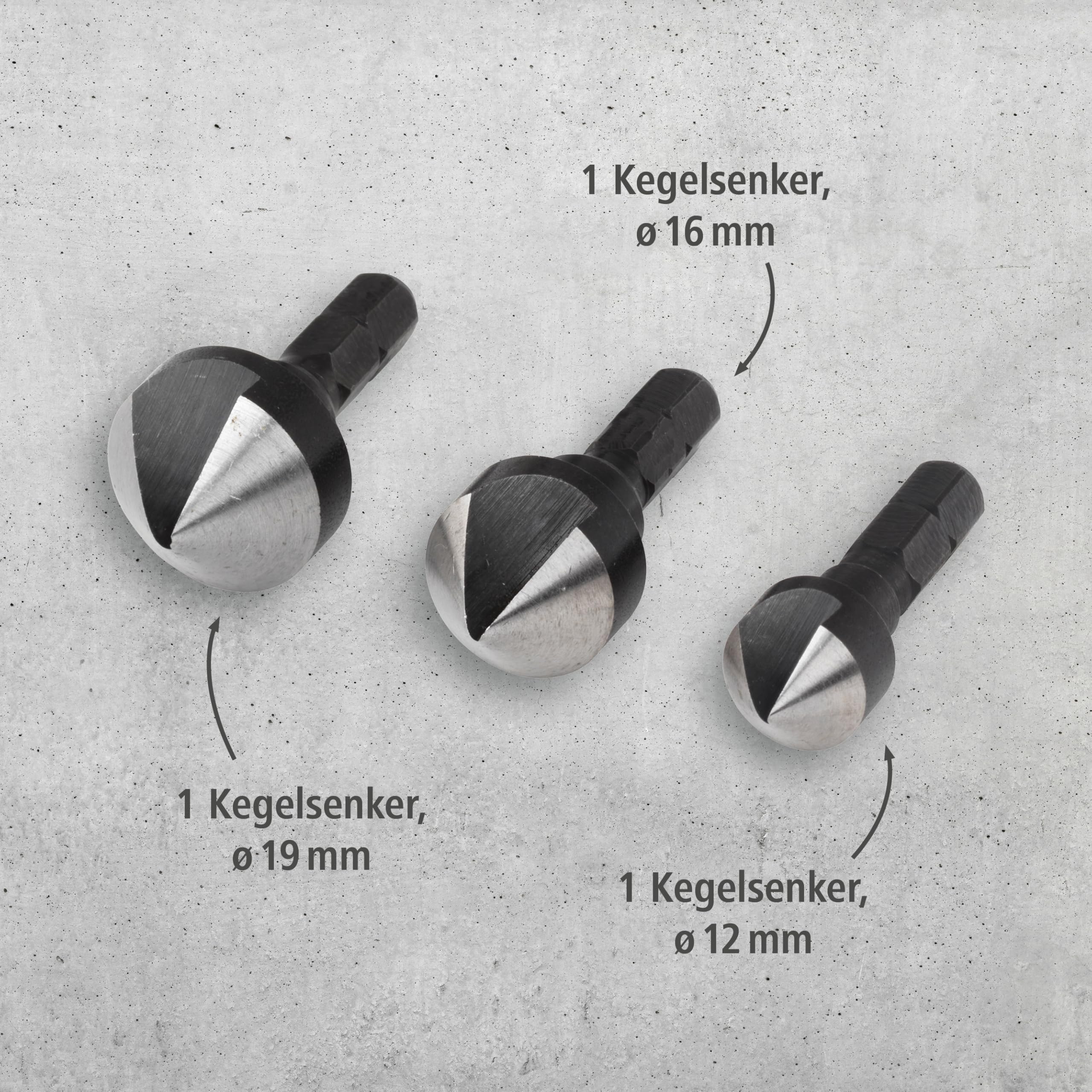 TOOLDO Kegelsenker-Set, 3-teilig – Für Holzschrauben #6,8,10, Inkl. Sechskantschlüssel