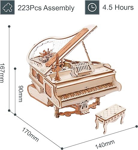 Miniatura 4 de ROKR Kit de modelo de rompecabezas de piano mágico para adultos para construir, rompecabezas de madera 3D, decoración de escritorio para el hogar,