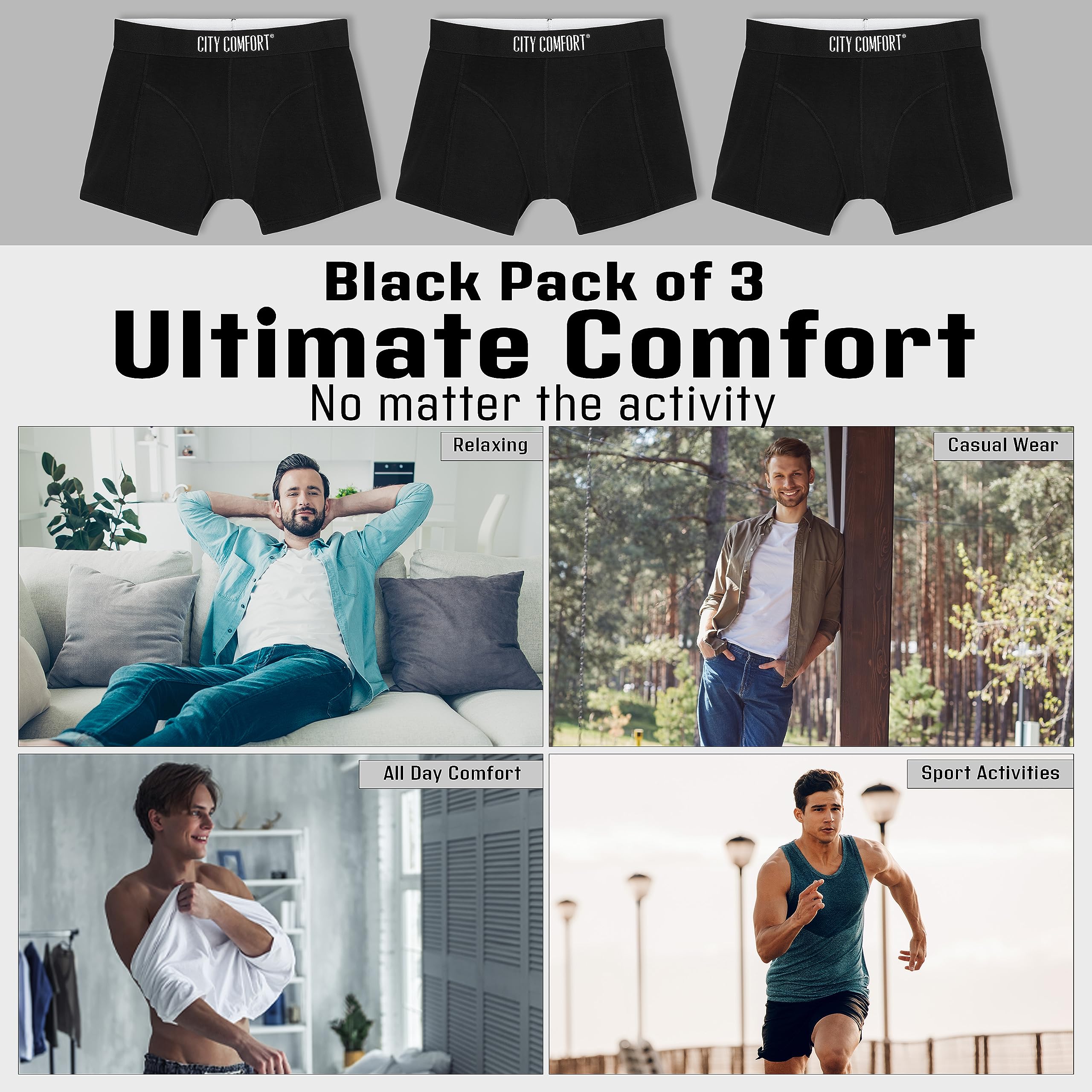 CityComfort Boxer Uomo - Mutande Uomo Pacco da 3 Boxer Taglie Forti Uomo S-4XL Intimo Uomo Ragazzo Elasticizzato Set Boxer Bamboo Comodo e Traspirante Colori Assortiti