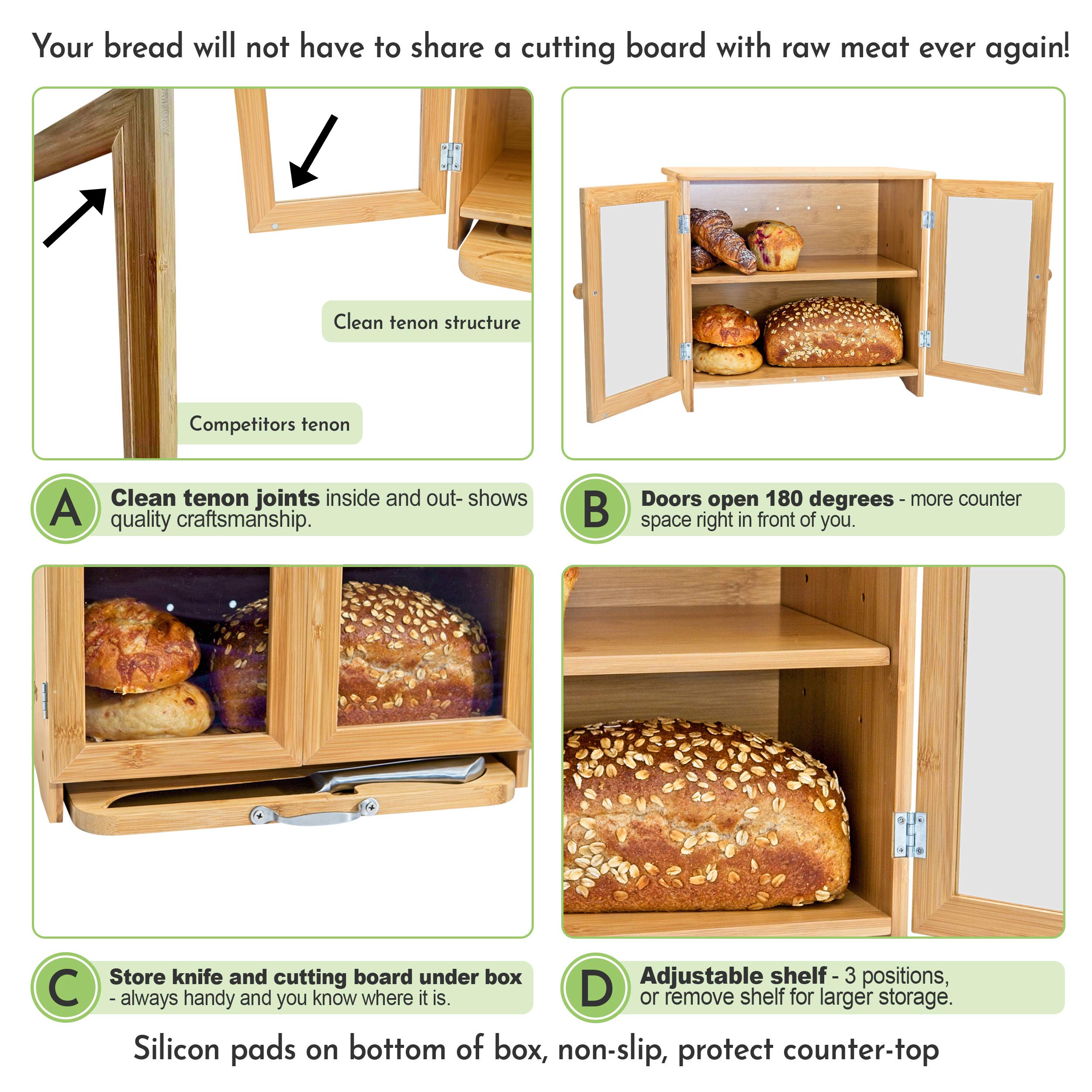 LuvURkitchen Large Bread Box for Kitchen countertop, Cutting Board, and