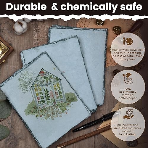 Miniatura 4 de LEATHER VILLAGE Papel de acuarela de 9.5 x 12 pulgadas, 50 hojas, papel de acuarela de medios mixtos, papel de algodón virgen grueso de 150 GSM,