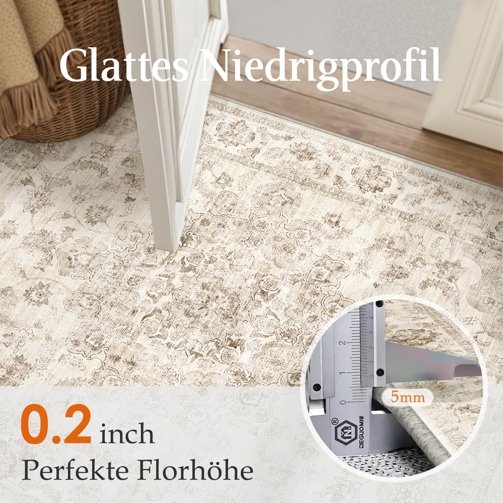 HUGEAR Vintage Beige Waschbarer Teppich Wohnzimmer 160x230cm Retro Rugs for Living Room Weich rutschfest Groß Tepich Kurzflor Schlafzimmer Carpet Living Room Bedroom Esszimmer Teppiche Büro