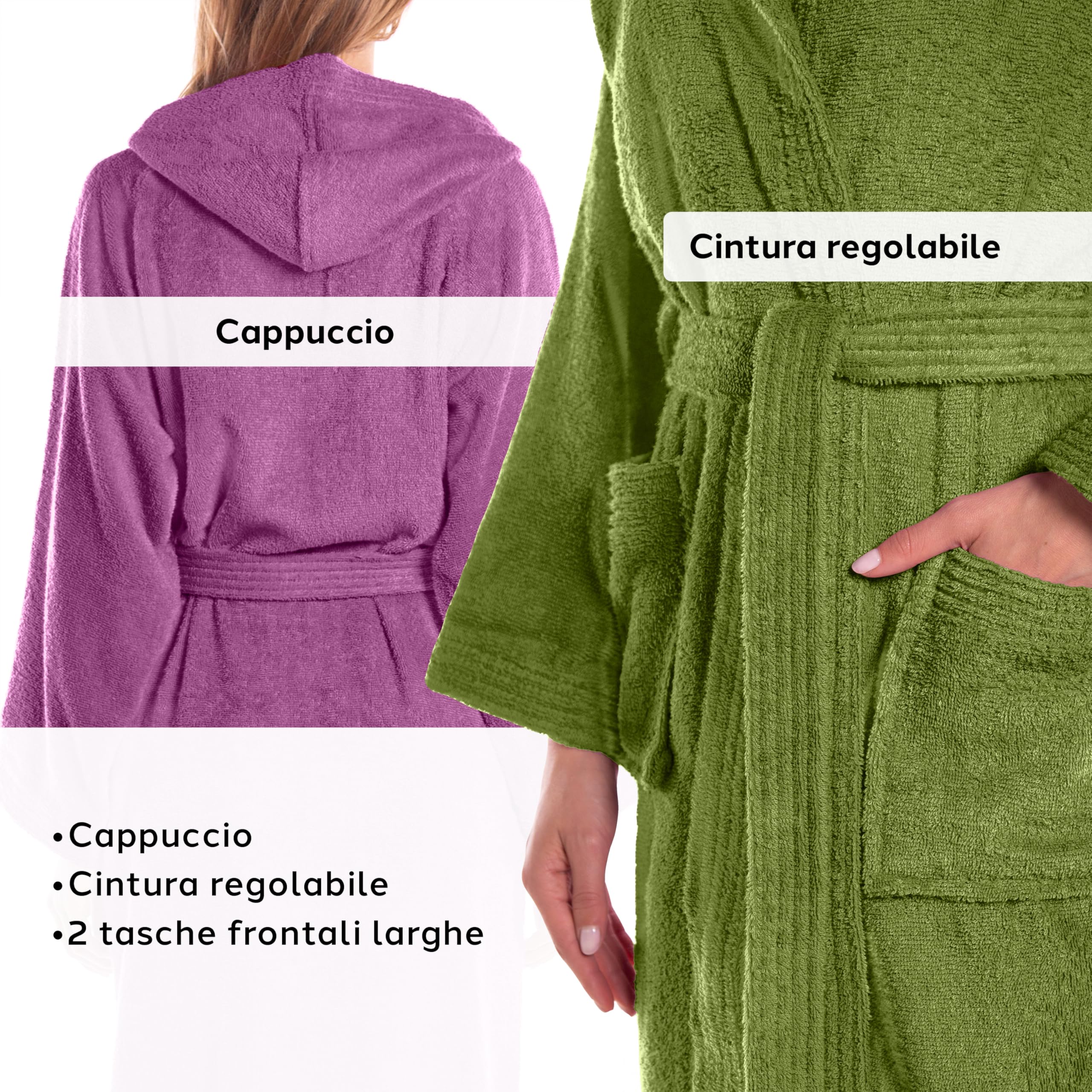 Caleffi - Accappatoio Ragazzo - Accappatoio Bambina – Realizzato in Spugna con Cappuccio, Cintura e Tasche – Ideale per Casa, Piscina o Spiaggia