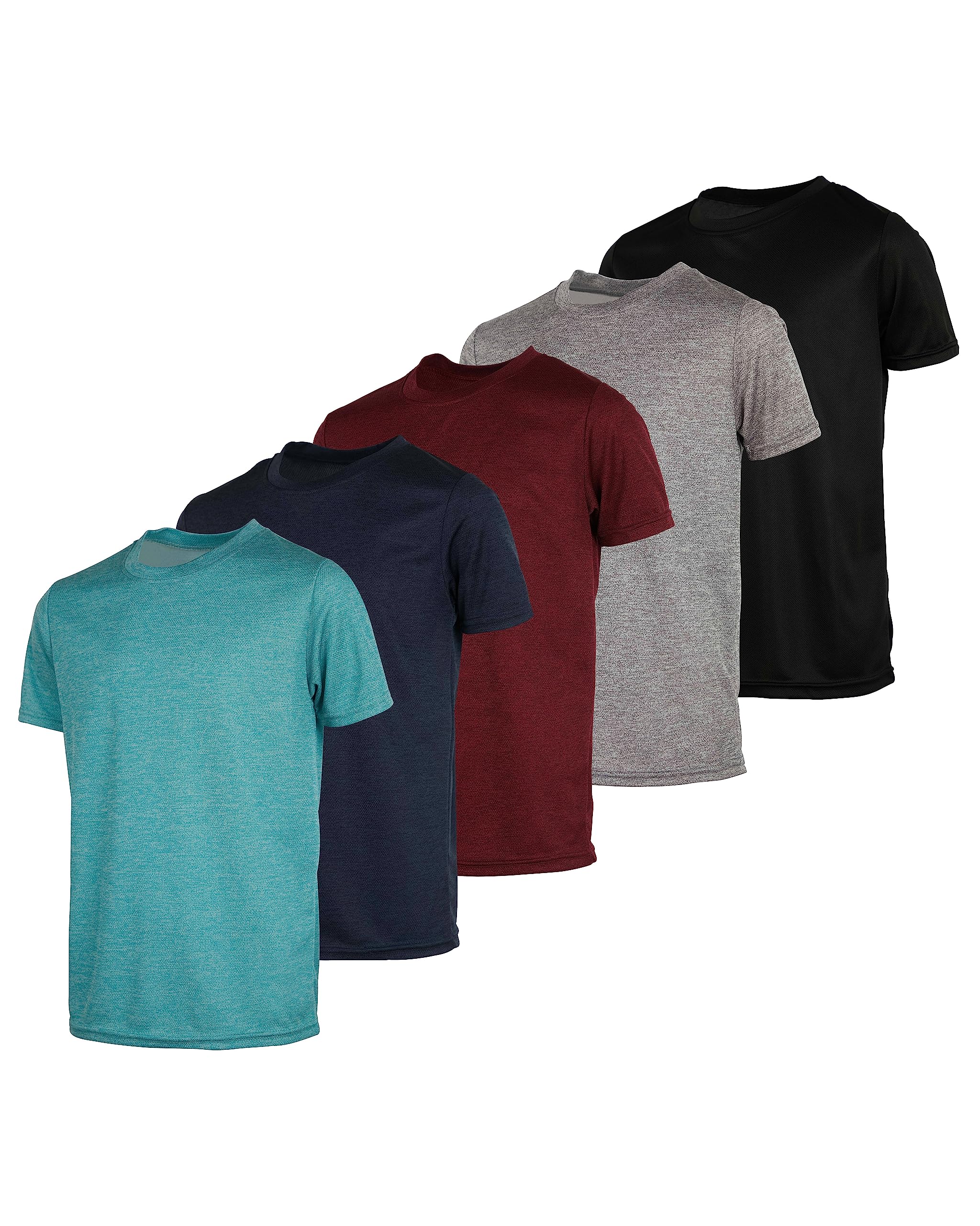 Real Essentials5 Pack: Boy's Active Athletic Short Sleeve Performance Shirt Cooling Wicking T Shirts Activewear 6-18 Years