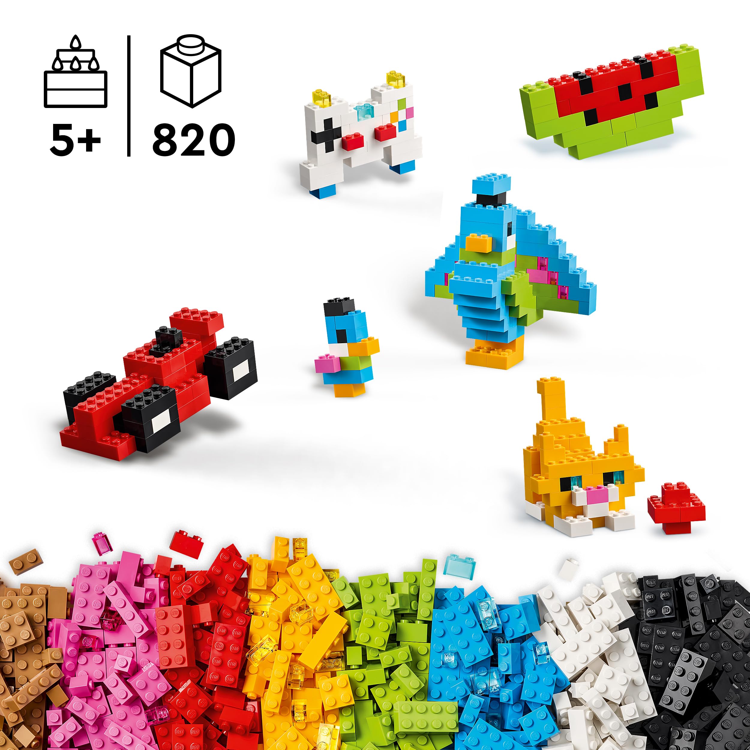 LEGO Classic Ladrillos Creativos a Todo Color – Juego Educativo para la Motricidad Fina – Figuras de Animales, Dinosaurios, Avión y Coche de Juguete – Regalo para Niños y Niñas de 5+ Años – 11045