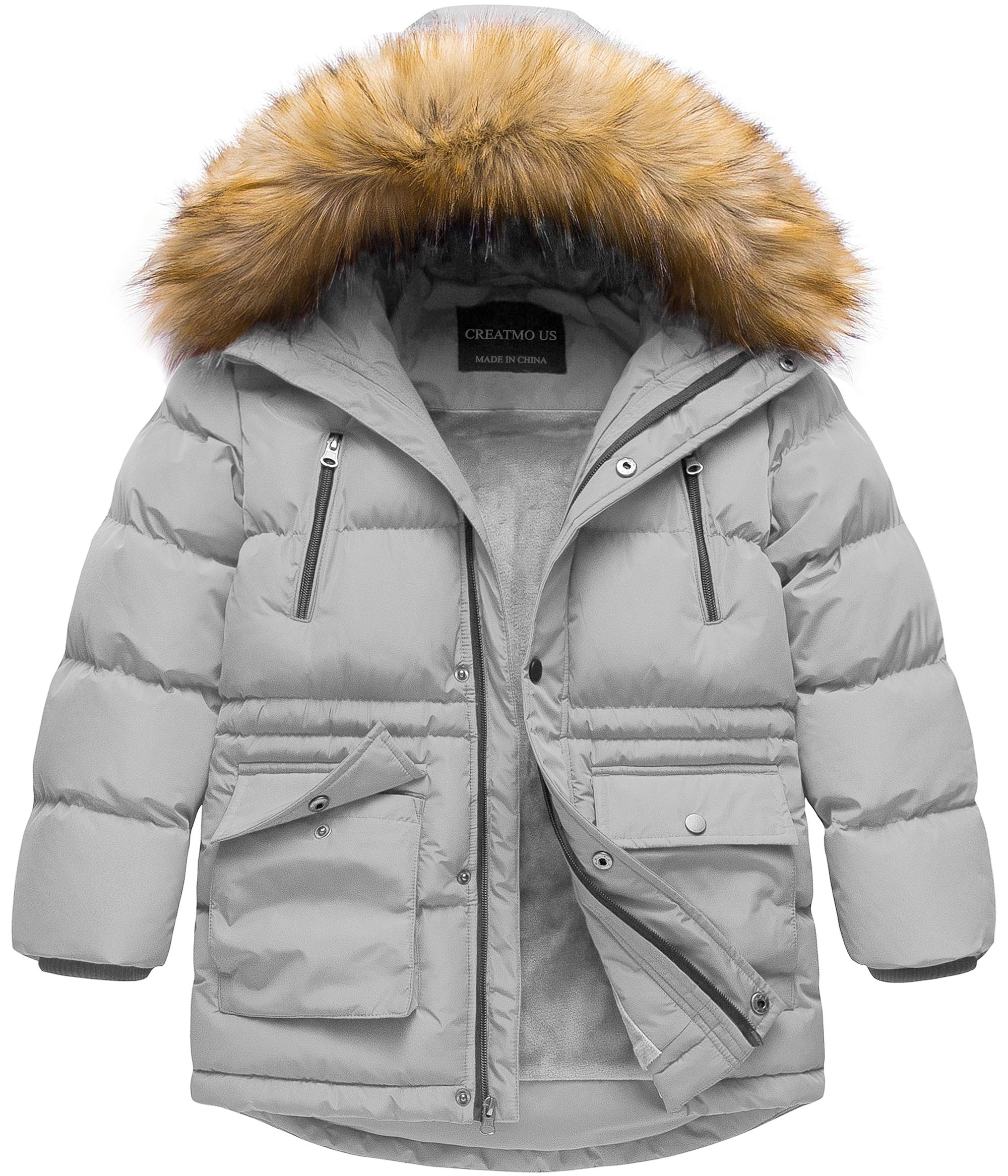 CREATMO US Boy's Winter Parka Water Resistant Hooded Puffer Fleece Lined Jackets Coats