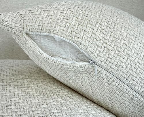 Miniatura 5 de Aiking - Juego de 2 fundas de almohada suaves y decorativas de doble cable, 14 x 26 pulgadas, color marfil