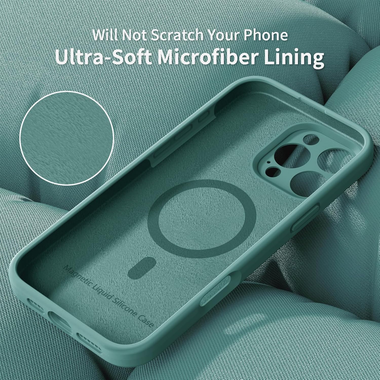 OAOA Magnetic Engraved Case Compatible with iPhone 16 Pro, Compatible with Magsafe, Camera All-Round Protection, Slim Liquid Silicone Phone Case for Women Girls, Midnight Green Flower - Image 7