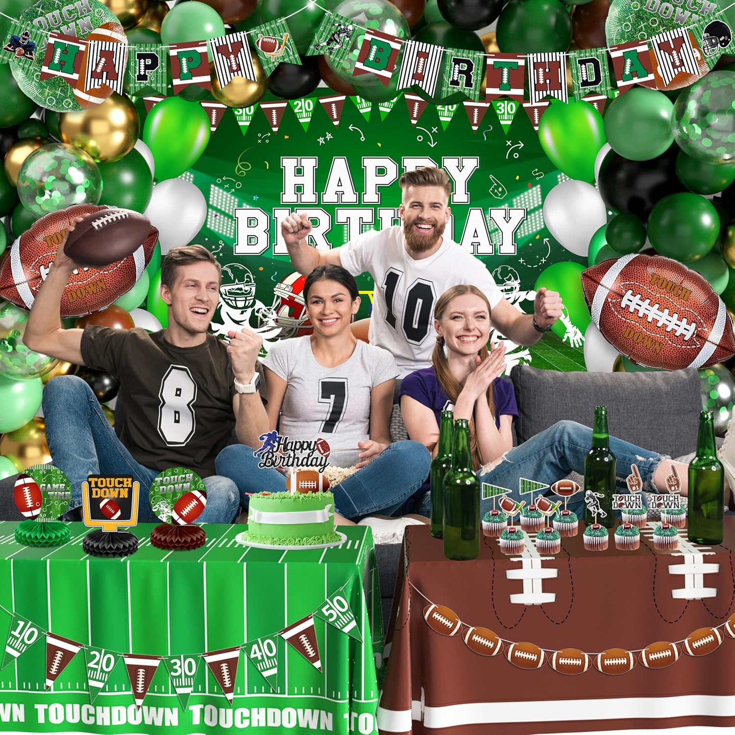 Football Birthday Party Decorations Superbowl Football Party Decoration Supplies Include Balloon Arch Kit Birthday Banner Backdrop Touchdown Tablecloth for Football Game Day Tailgate Party - Image 5